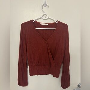 Lush Deep Red V-Neck Blouse
